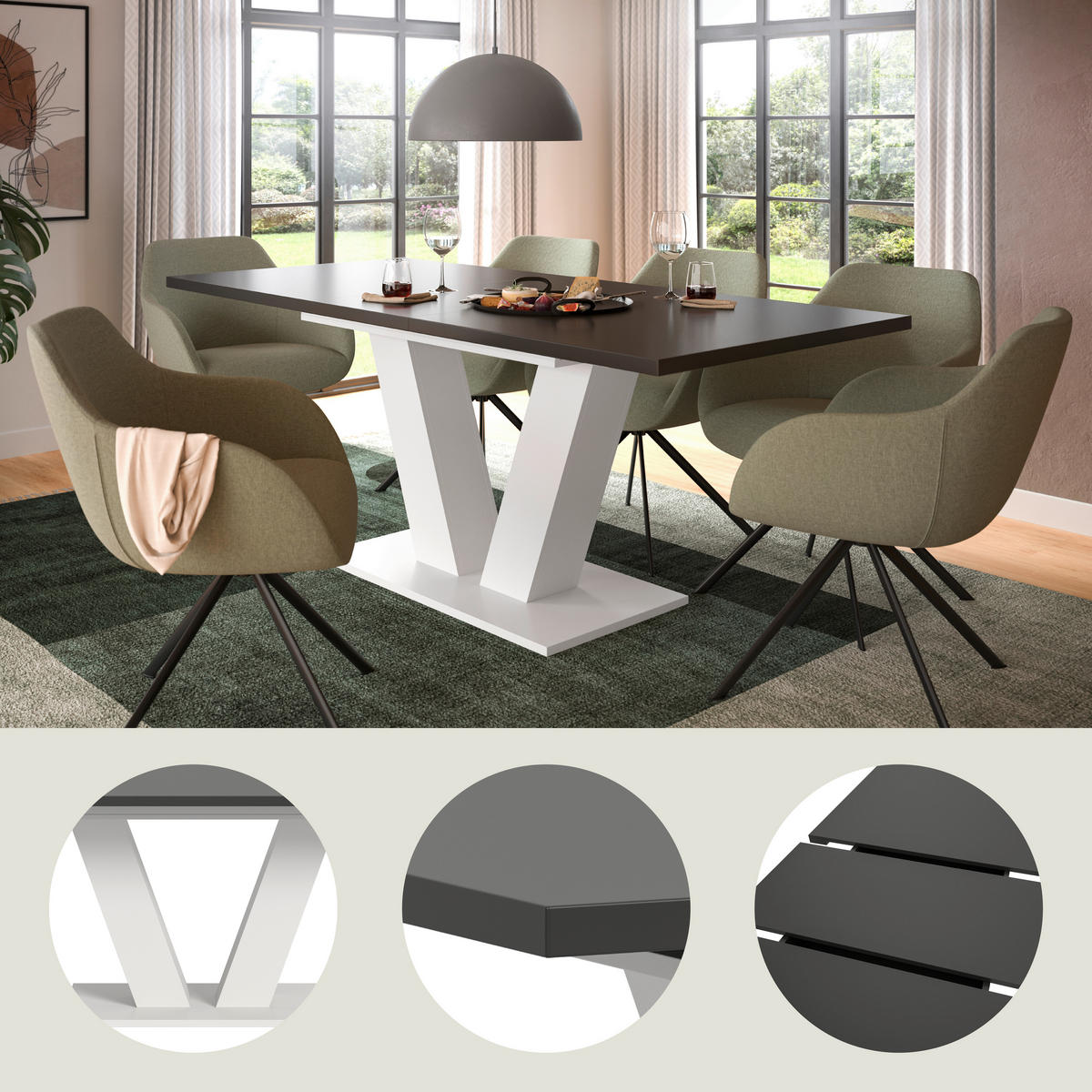 VÝSUVNÝ STŮL, šedá, 150-190/90/76 cm - bílá/šedá, Trend, kompozitní dřevo (150-190/90/76cm) - MID.YOU