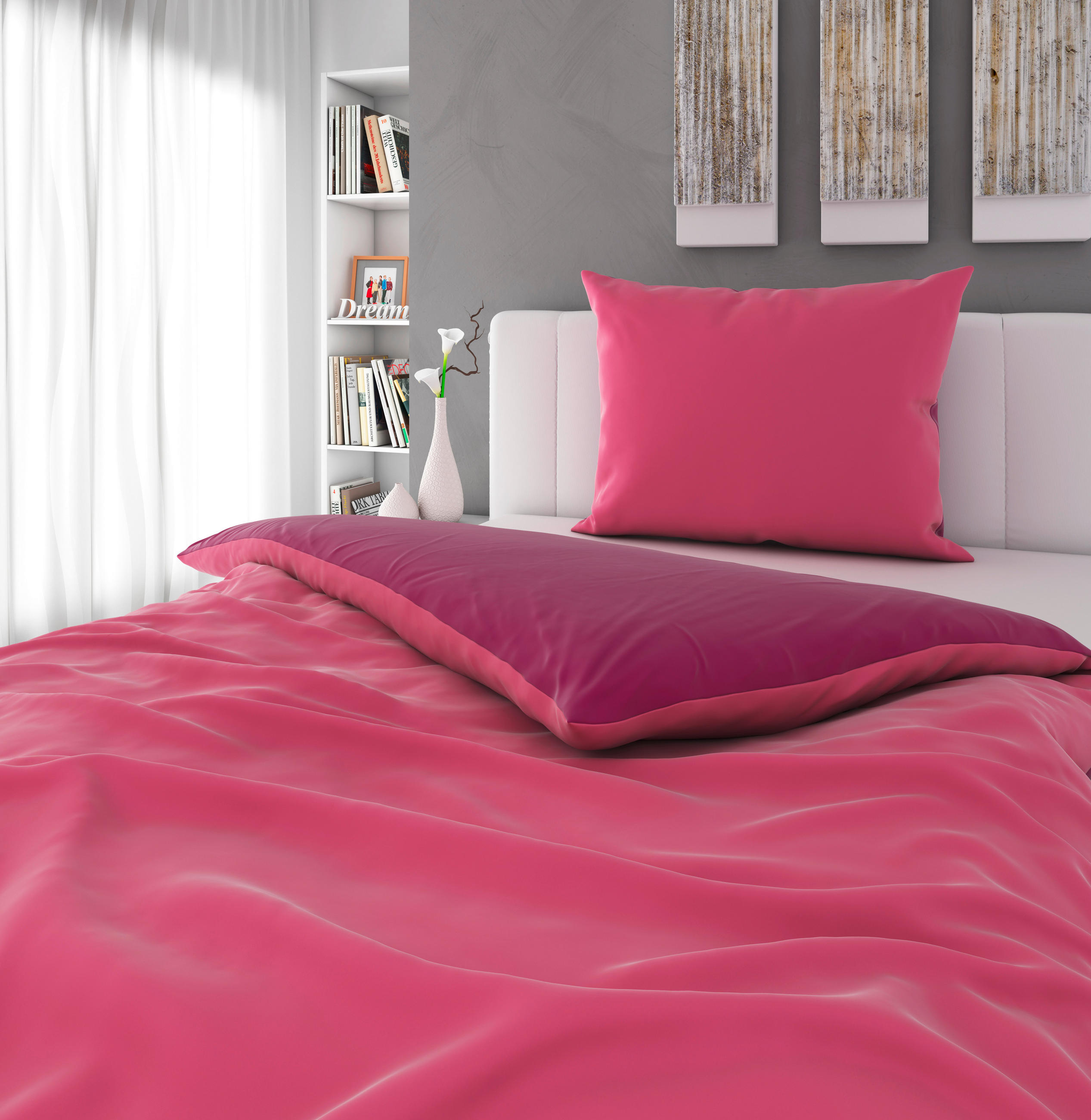 WENDEBETTWÄSCHE Uni Satin Satin 140/220 cm  - Pink/Beere, Basics, Textil (140/220cm) - Novel