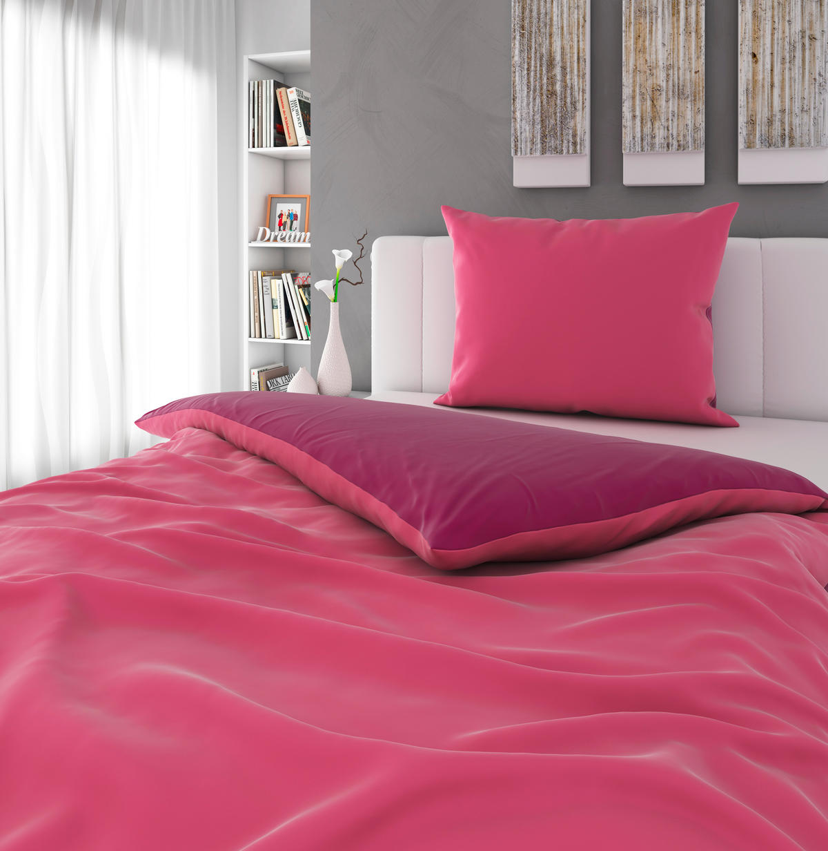 WENDEBETTWÄSCHE Uni Satin Satin 140/220 cm  - Pink/Beere, Basics, Textil (140/220cm) - Novel