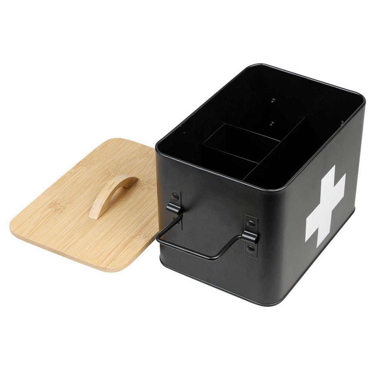 AUFBEWAHRUNGSBOX     - Schwarz/Naturfarben, Basics, Holz/Metall (22,4/18/15,5cm) - Kesper