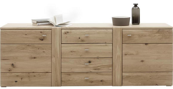 SIDEBOARD 202/71/44 cm  - Eichefarben/Alufarben, KONVENTIONELL, Holz/Holzwerkstoff (202/71/44cm) - Voleo