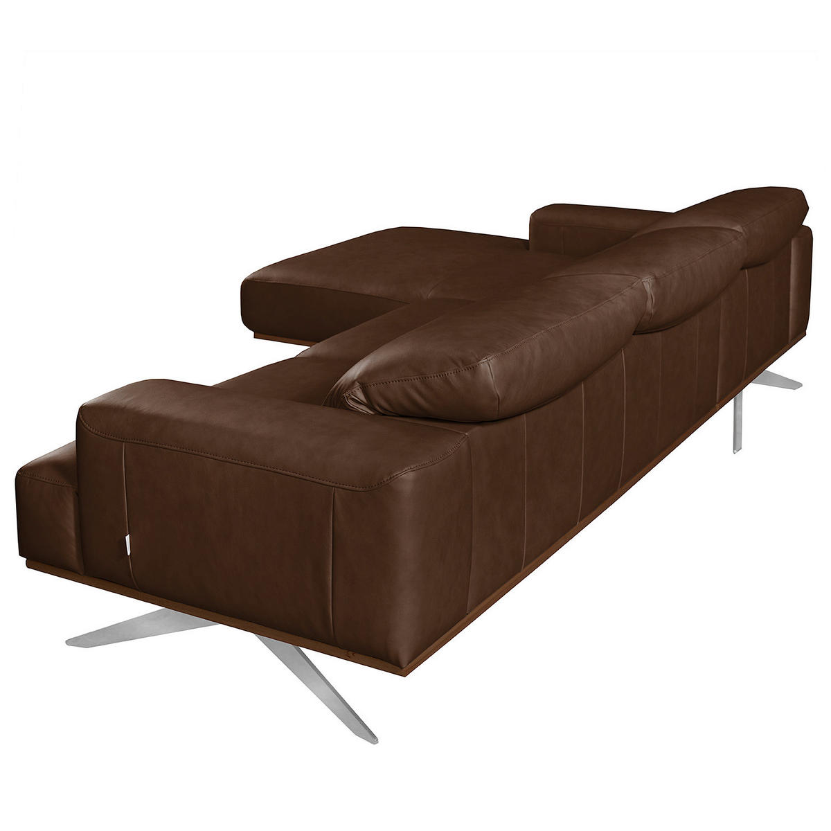 ECKSOFA Dunkelbraun Echtleder Rücken echt, Kopfteilverstellung  - Chromfarben/Dunkelbraun, Design, Leder/Metall (187/295cm) - Livetastic