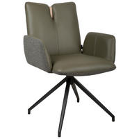ARMLEHNSTUHL  Sitzfläche 360° drehbar, automatische Rückholfunktion Bouclé Echtleder  - Schwarz/Grün, Design, Leder/Holz (62/87/63cm) - Valnatura