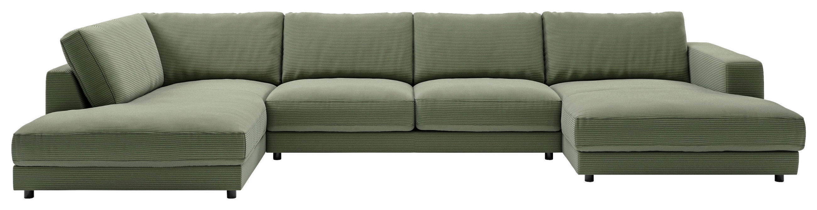 WOHNLANDSCHAFT Grün Cord  - Schwarz/Grün, Design, Kunststoff/Textil (224/425/190cm) - Pure Home Lifestyle