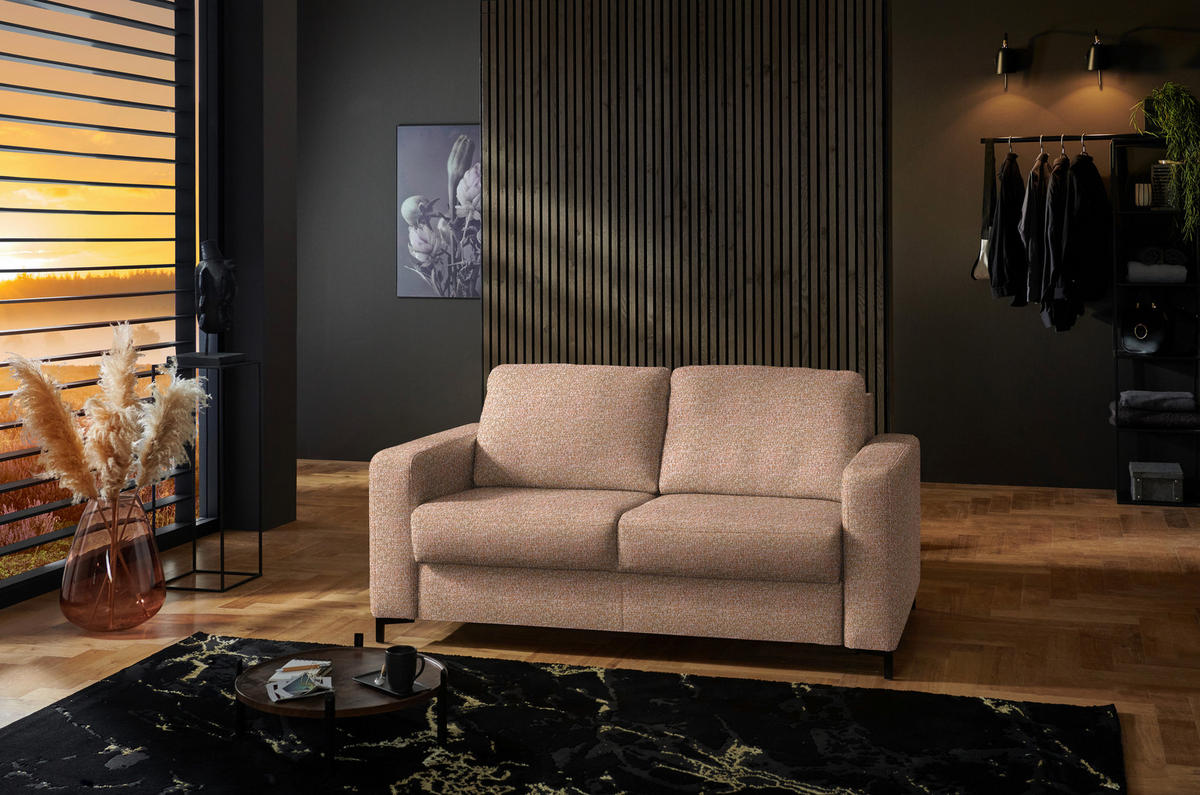 SCHLAFSOFA Webstoff Aprikose Armteil rechts, Armteil links, Rückenfutter, Schlafen auf Sitzhöhe, Stoffauswahl, Fussart wählbar  - Aprikose/Schwarz, Konventionell, Textil/Metall (196/87/103cm) - Dieter Knoll