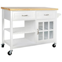 SERVIERWAGEN Kiefer, Kautschukholz massiv Naturfarben, Weiß  - Klar/Silberfarben, Natur, Glas/Holz (117/86/48cm) - Livetastic