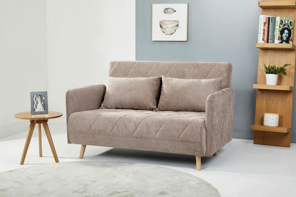 SCHLAFSOFA in Textil Hellbraun  - Hellbraun/Eichefarben, Lifestyle, Holz/Textil (132/81/90cm) - MID.YOU