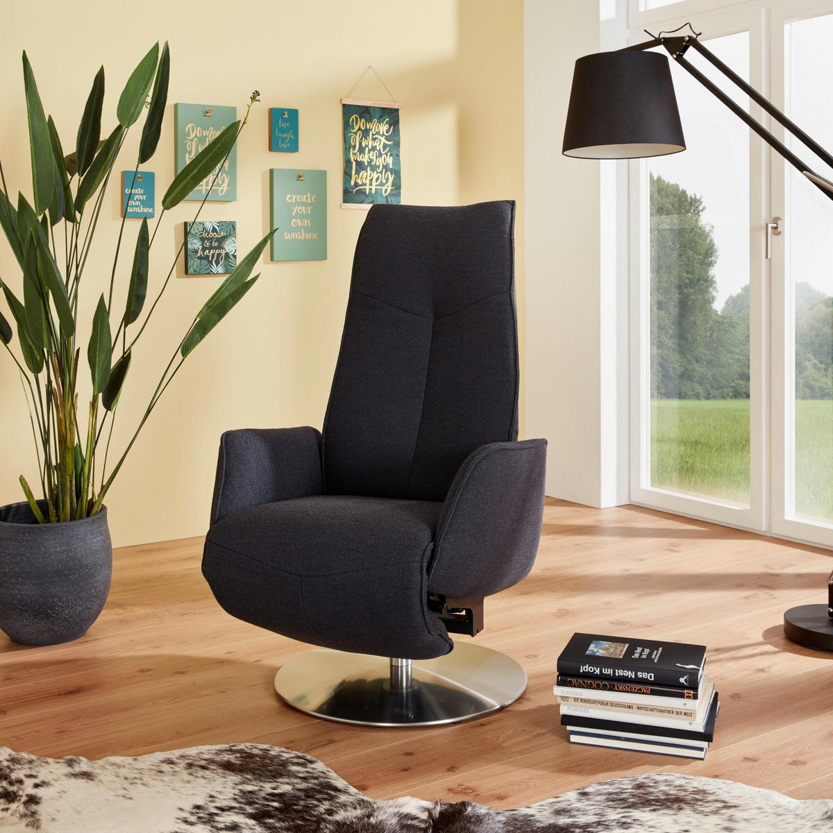 RELAXSESSEL in Textil Dunkelblau  - Anthrazit/Dunkelblau, Design, Textil/Metall (71/114/84cm) - Johann Jakob