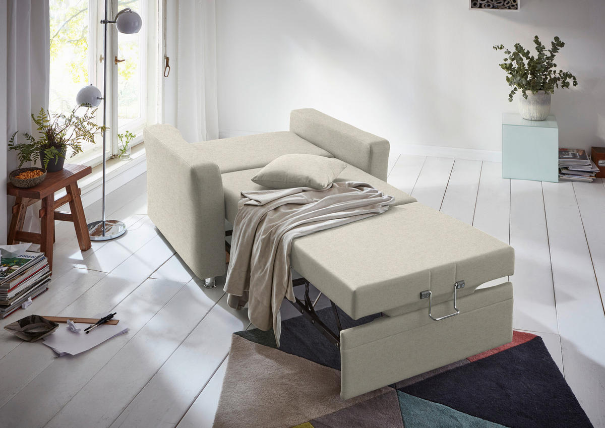 SCHLAFSOFA  in Chenille Naturfarben  - Chromfarben/Naturfarben, KONVENTIONELL, Textil/Metall (186/90/100cm) - Beldomo Style