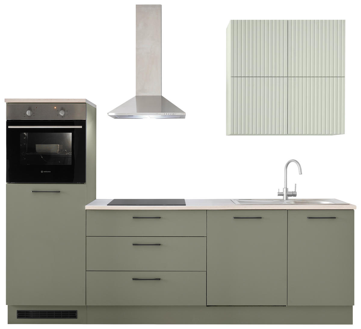 KÜCHENLEERBLOCK 260 cm   in Mintgrün, Grün  - Beige/Schwarz, Design, Holzwerkstoff/Metall (260cm) - MID.YOU