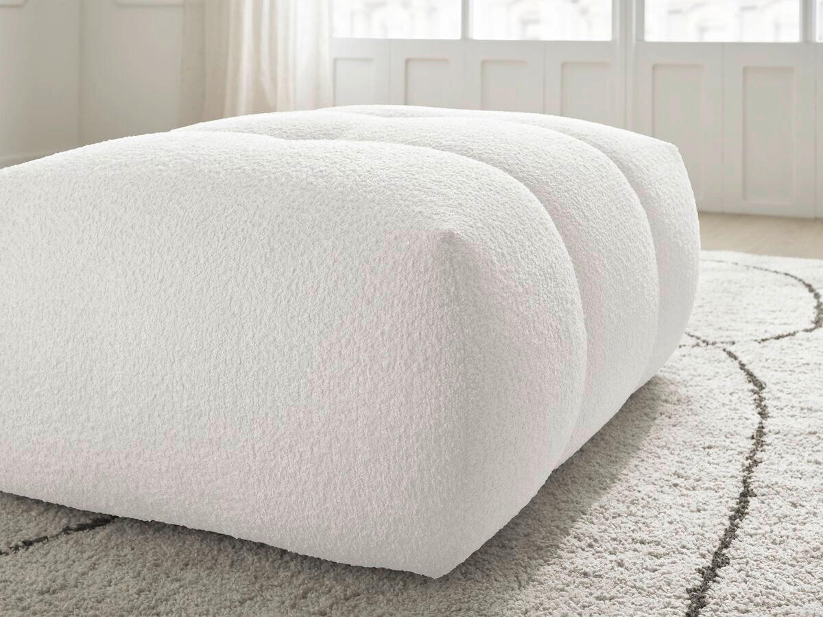 HOCKER FUJI  Bouclé Weiß  - Schwarz/Weiß, MODERN, Kunststoff/Textil (112/44/80cm)