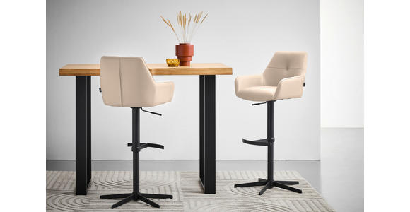 BARHOCKER Echtleder Taupe Eisen Sitzfläche 360° drehbar, inklusive Armlehnen  - Taupe/Schwarz, Design, Leder/Metall (54/99-117/52,5cm) - Novel