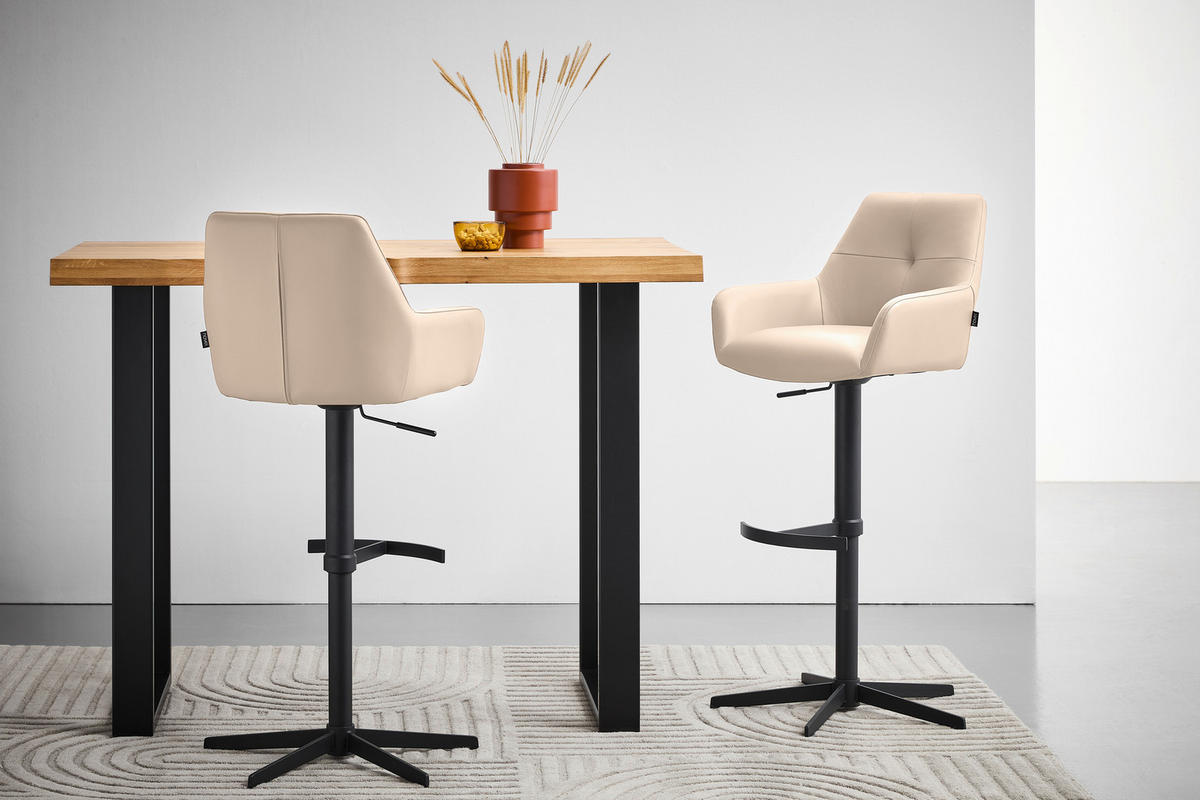 BARHOCKER Echtleder Taupe Eisen Sitzfläche 360° drehbar, inklusive Armlehnen  - Taupe/Schwarz, Design, Leder/Metall (54/99-117/52,5cm) - Novel