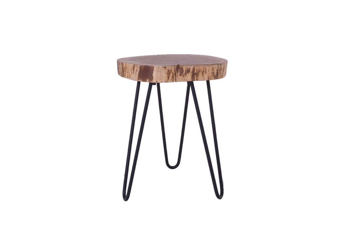 BEISTELLTISCH Akazie massiv Schwarz, Akaziefarben rund  - Schwarz/Akaziefarben, MODERN, Holz/Metall (38/40/38cm) - MID.YOU