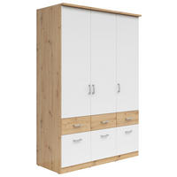 KLEIDERSCHRANK 136/199/58 cm 3-türig Weiß, Eiche Artisan  - Silberfarben/Weiß, KONVENTIONELL, Holzwerkstoff/Kunststoff (136/199/58cm)