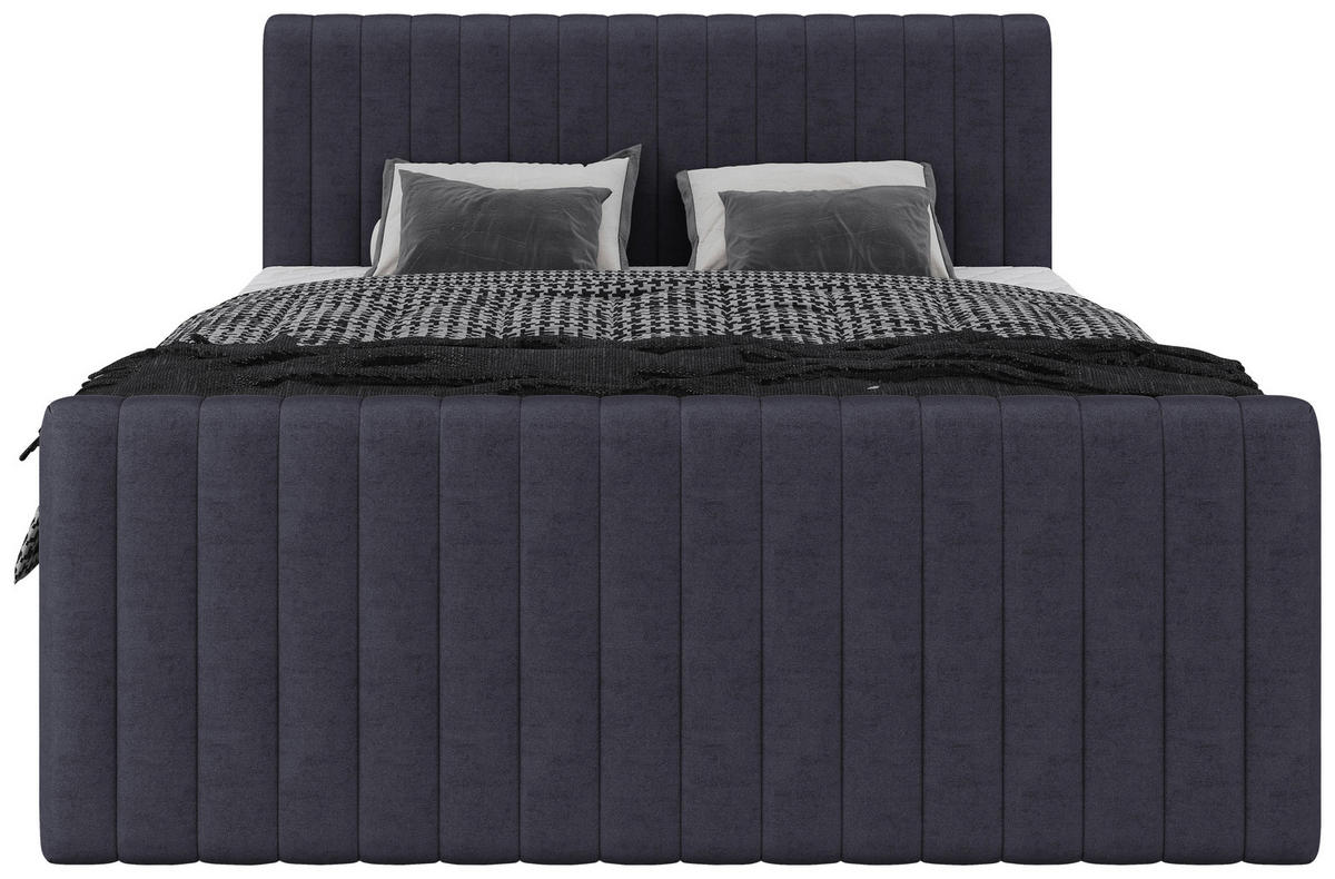 BOXBETT 160/200 cm,  in Graphitfarben, gepolstertes Kopfteil, Bettkasten, Topper, Matratzen, H3 + H3 = fest  - Schwarz/Graphitfarben, Basics, Kunststoff/Textil (160/200cm) - Chameo