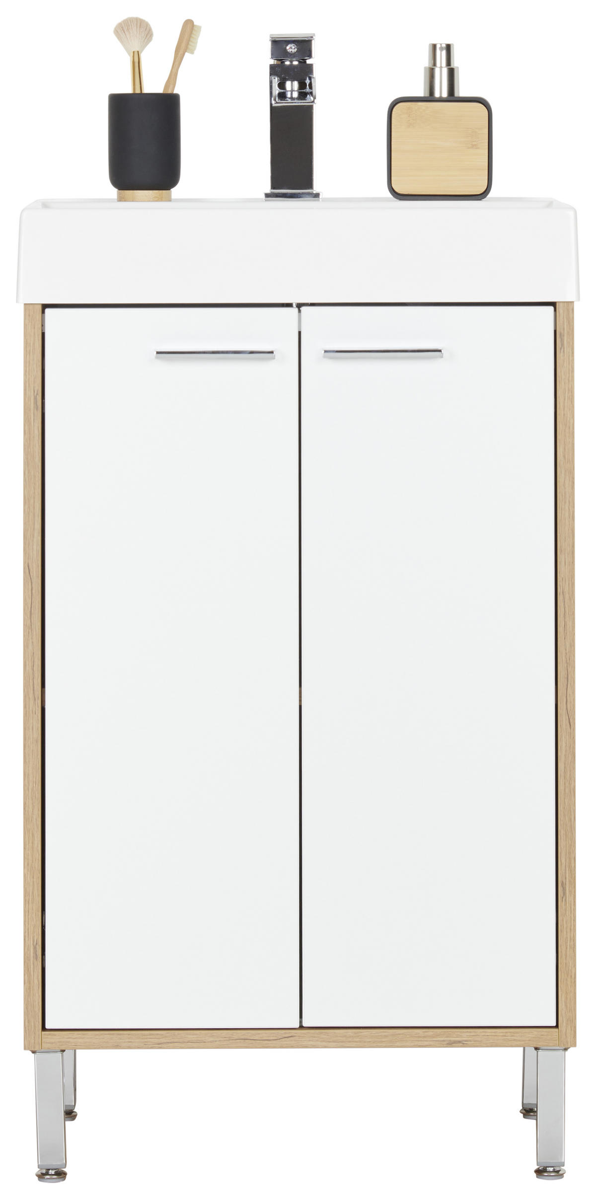 WASCHTISCHKOMBI 50 cm  - Chromfarben/Eichefarben, KONVENTIONELL, Holzwerkstoff/Stein (50cm) - Stylife