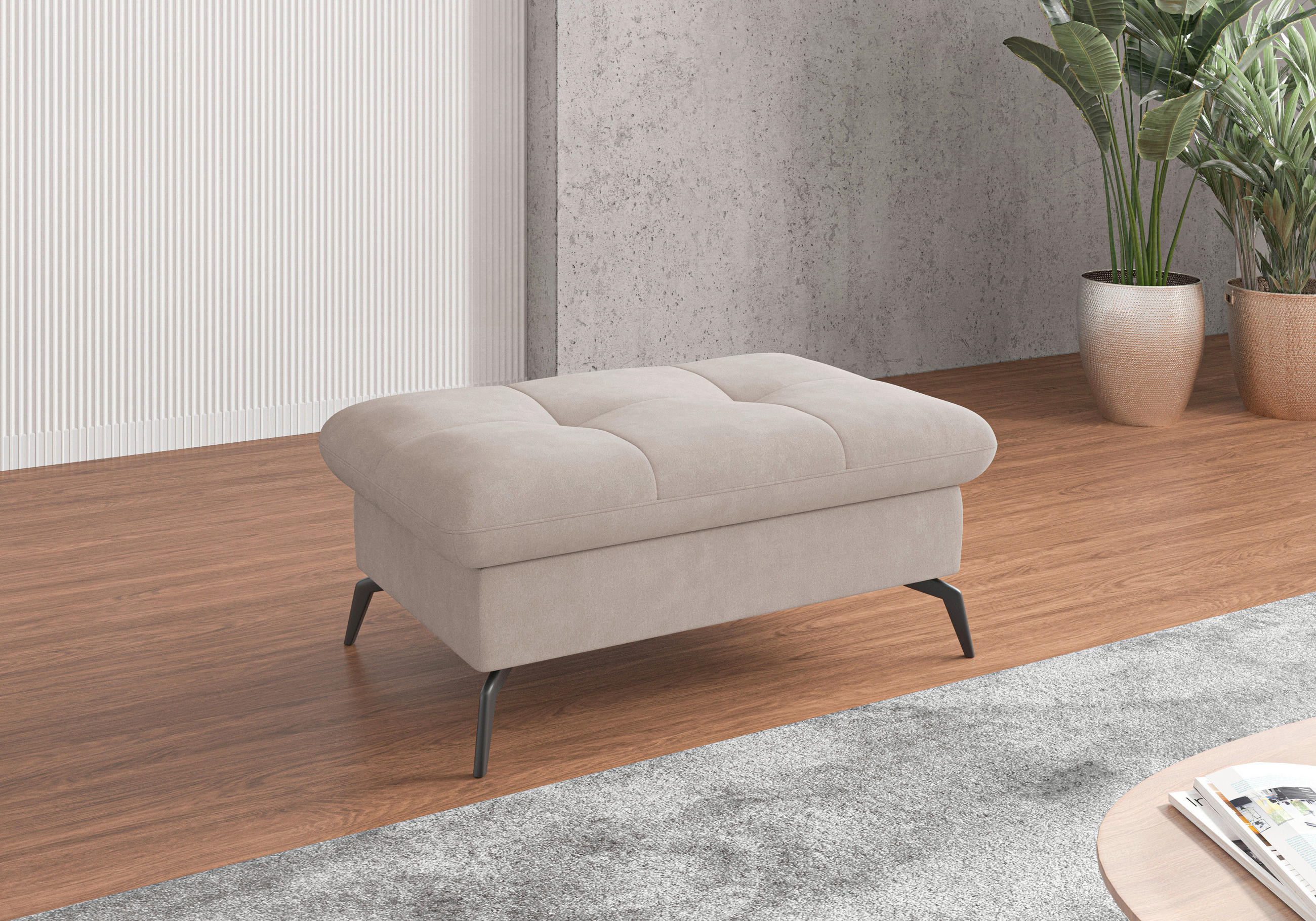 HOCKER in Textil Greige  - Greige/Schwarz, KONVENTIONELL, Textil/Metall (102/47/69cm) - Sit & More