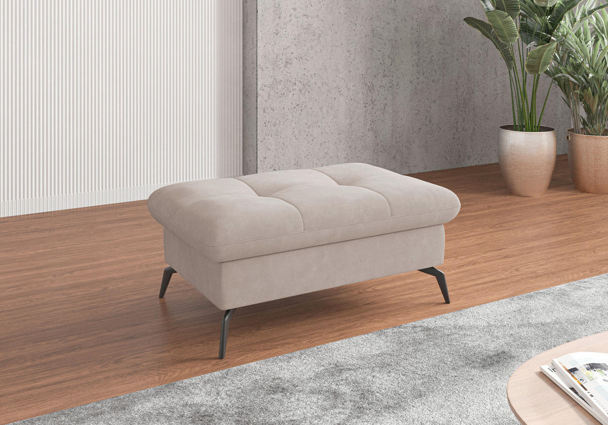 HOCKERTextil Greige  - Greige/Schwarz, Konventionell, Textil/Metall (102/47/69cm) - Sit & More