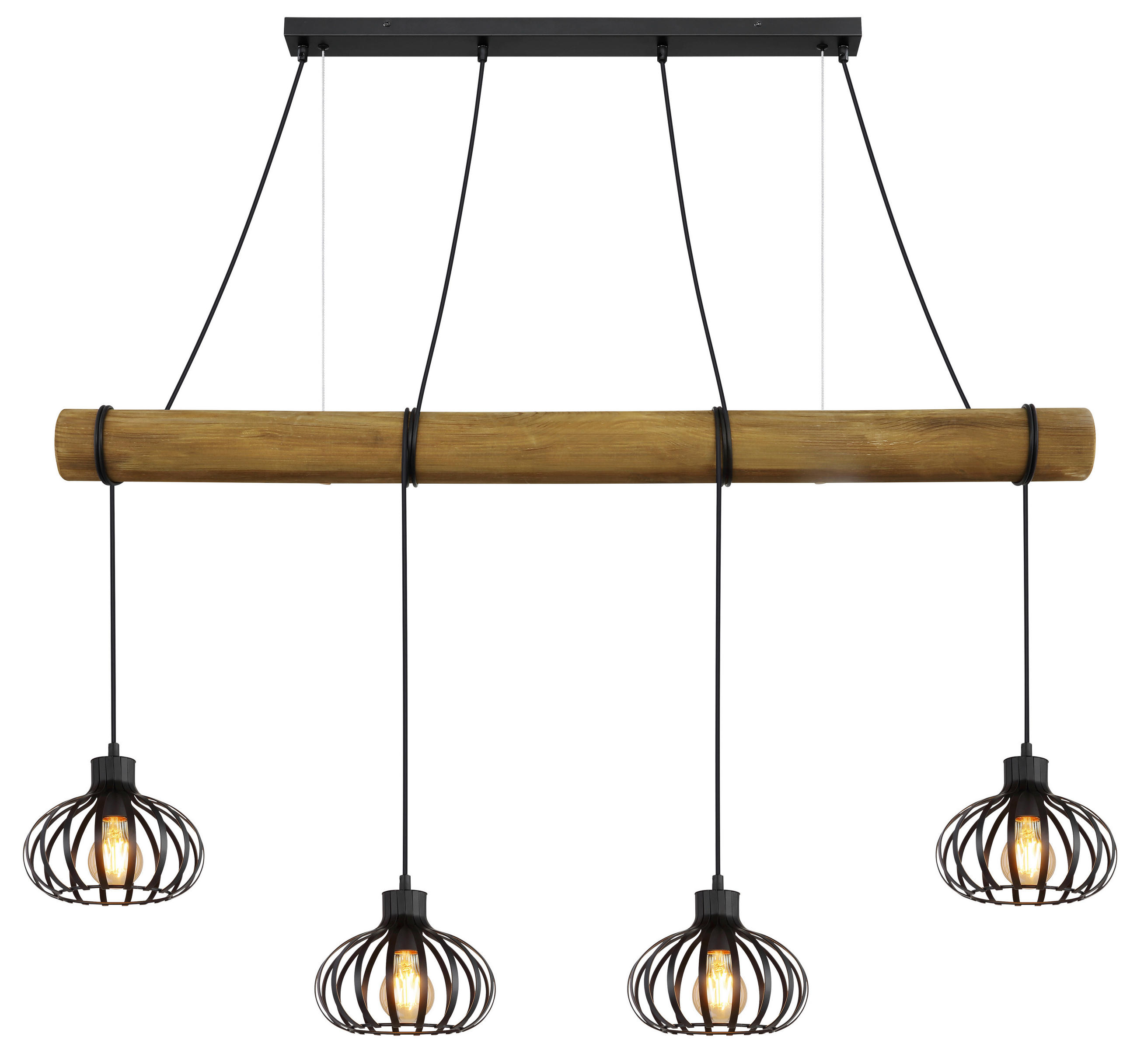 HÄNGELEUCHTE Caldwell 125/20/150 cm  - Schwarz/Braun, Natur, Holz/Kunststoff (125/20/150cm) - Globo