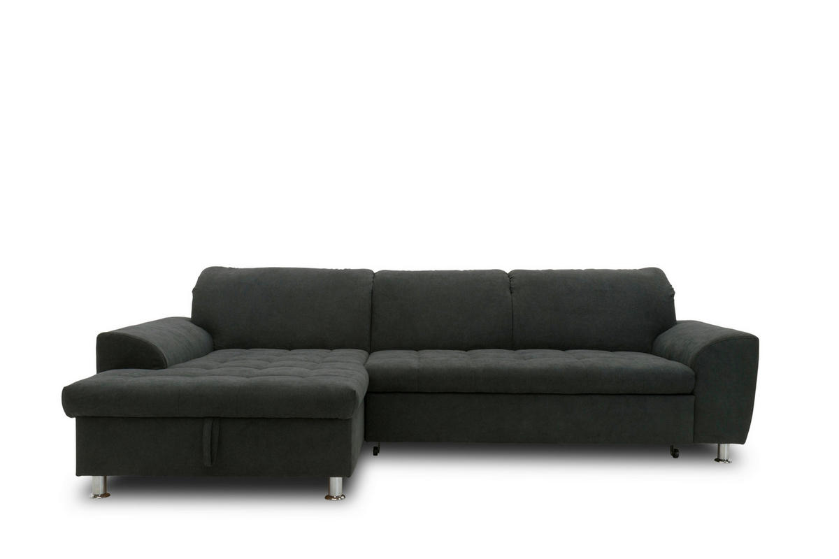 ECKSOFA MERIDIAN Schwarz Mikrofaser Rücken echt  - Chromfarben/Schwarz, KONVENTIONELL, Textil/Metall (171/278cm) - MID.YOU