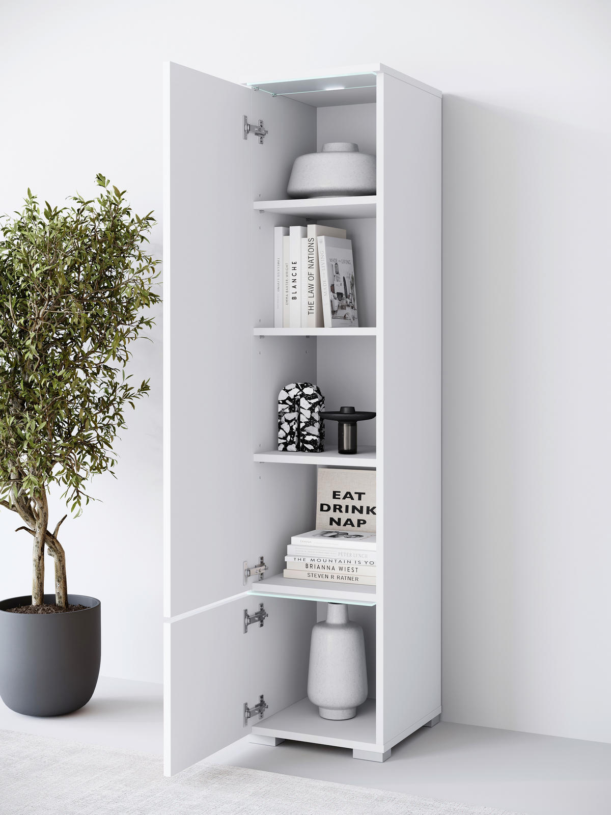 HOCHSCHRANK 30/130/33 cm  - Weiß Hochglanz/Weiß, Design, Holzwerkstoff/Kunststoff (30/130/33cm) - Livetastic