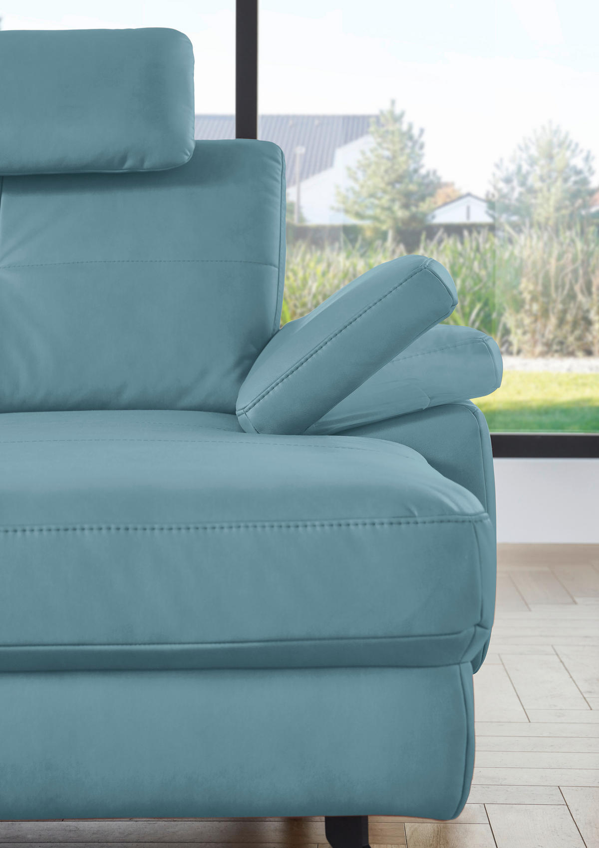 WOHNLANDSCHAFT in Lederlook, Mikrofaser Blau  - Blau/Schwarz, Design, Textil/Metall (220/345cm) - Beldomo System