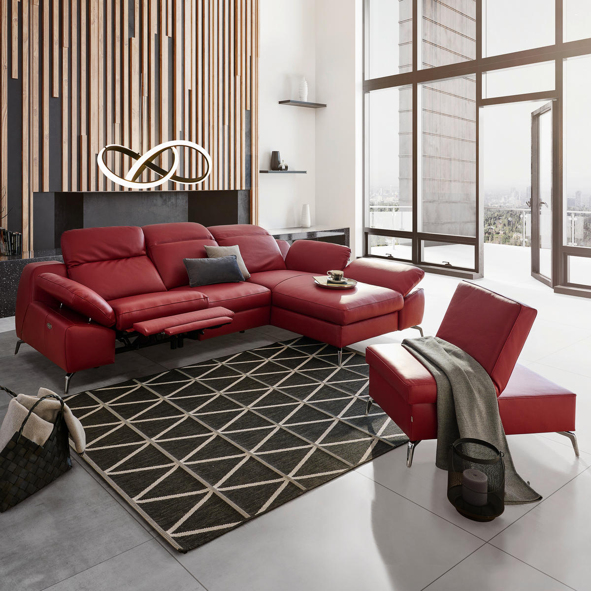 SAROKKANAPÉ bőr piros  - fekete/piros, Design, bőr/fém (286/183cm) - Celina Home