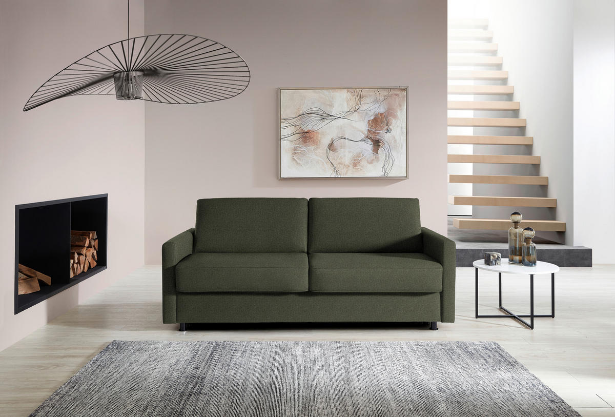 SCHLAFSOFA  in Flachgewebe Olivgrün  - Schwarz/Olivgrün, KONVENTIONELL, Textil/Metall (207/88/101cm) - Bali