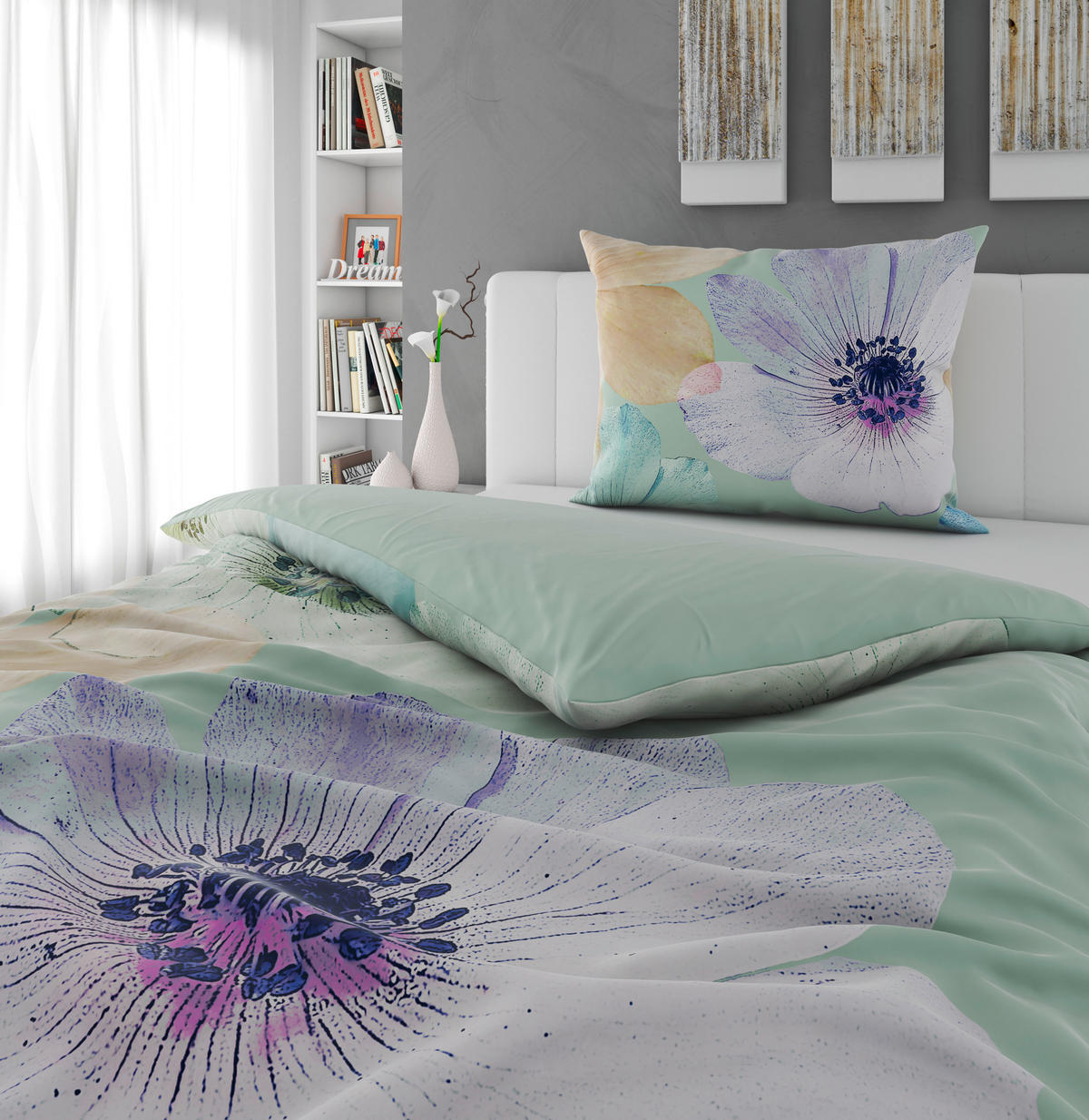 WENDEBETTWÄSCHE Satin 140/200 cm  - Grün, Textil (140/200cm) - Bio:Vio