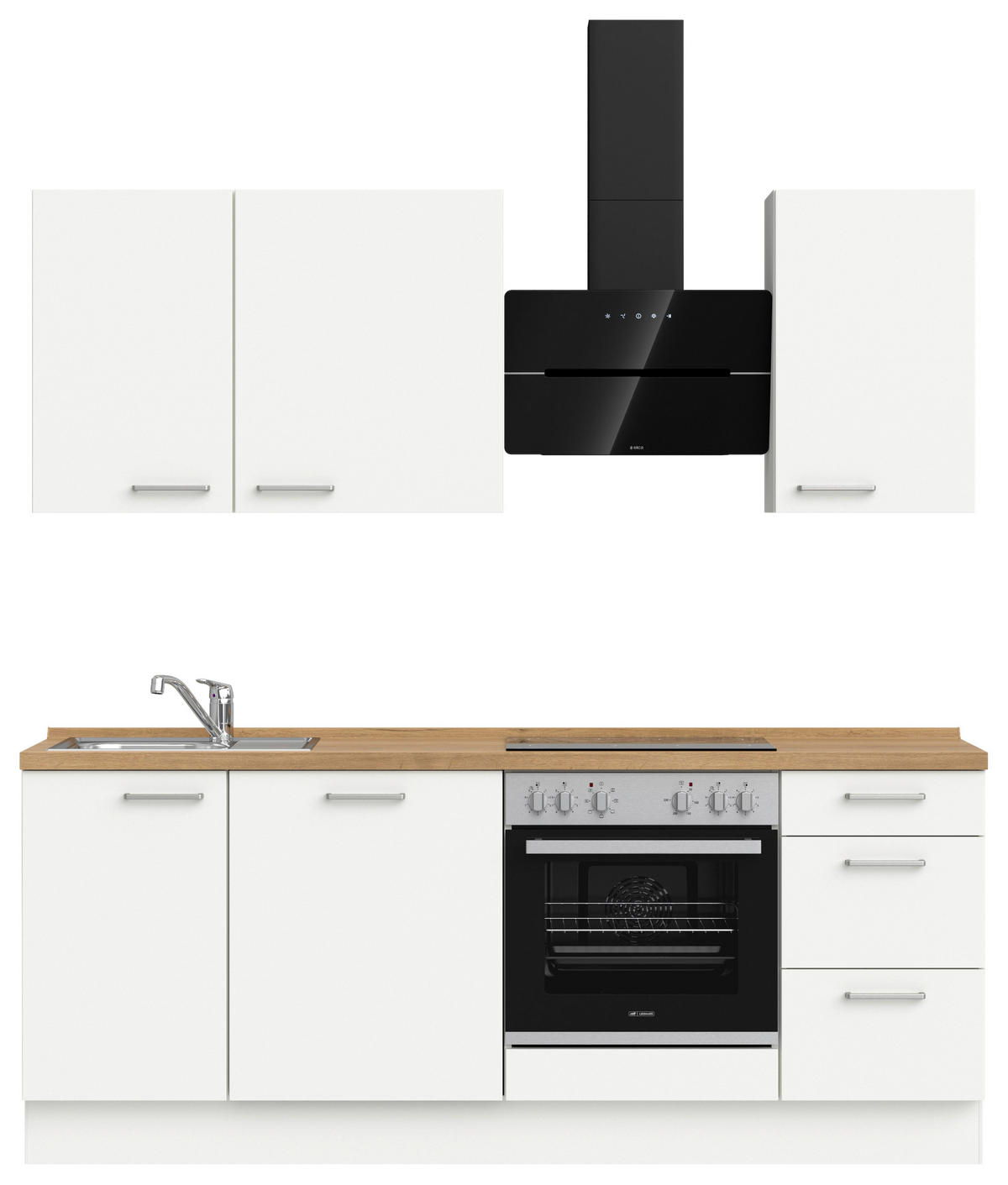 KÜCHENBLOCK 210 cm   in Weiß, Eichefarben  - Edelstahlfarben/Eichefarben, MODERN, Holzwerkstoff/Metall (210cm) - Nobilia