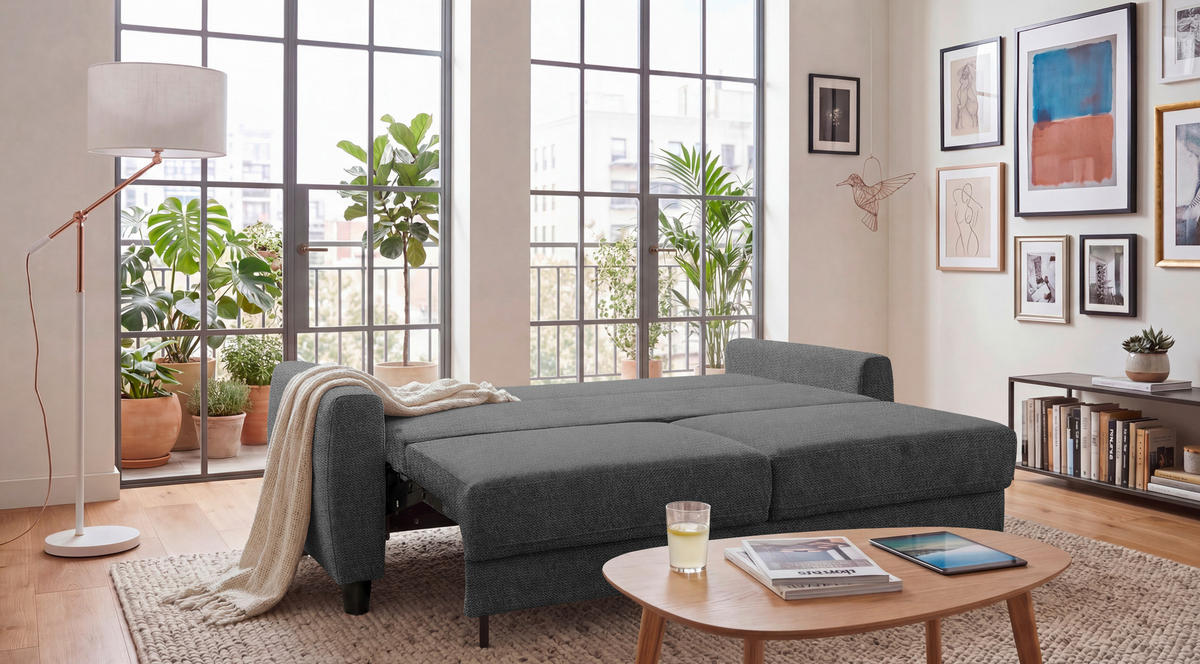 SCHLAFSOFA RIO in Chenille Graphitfarben  - Schwarz/Graphitfarben, MODERN, Holz/Textil (192/83/99cm) - MID.YOU