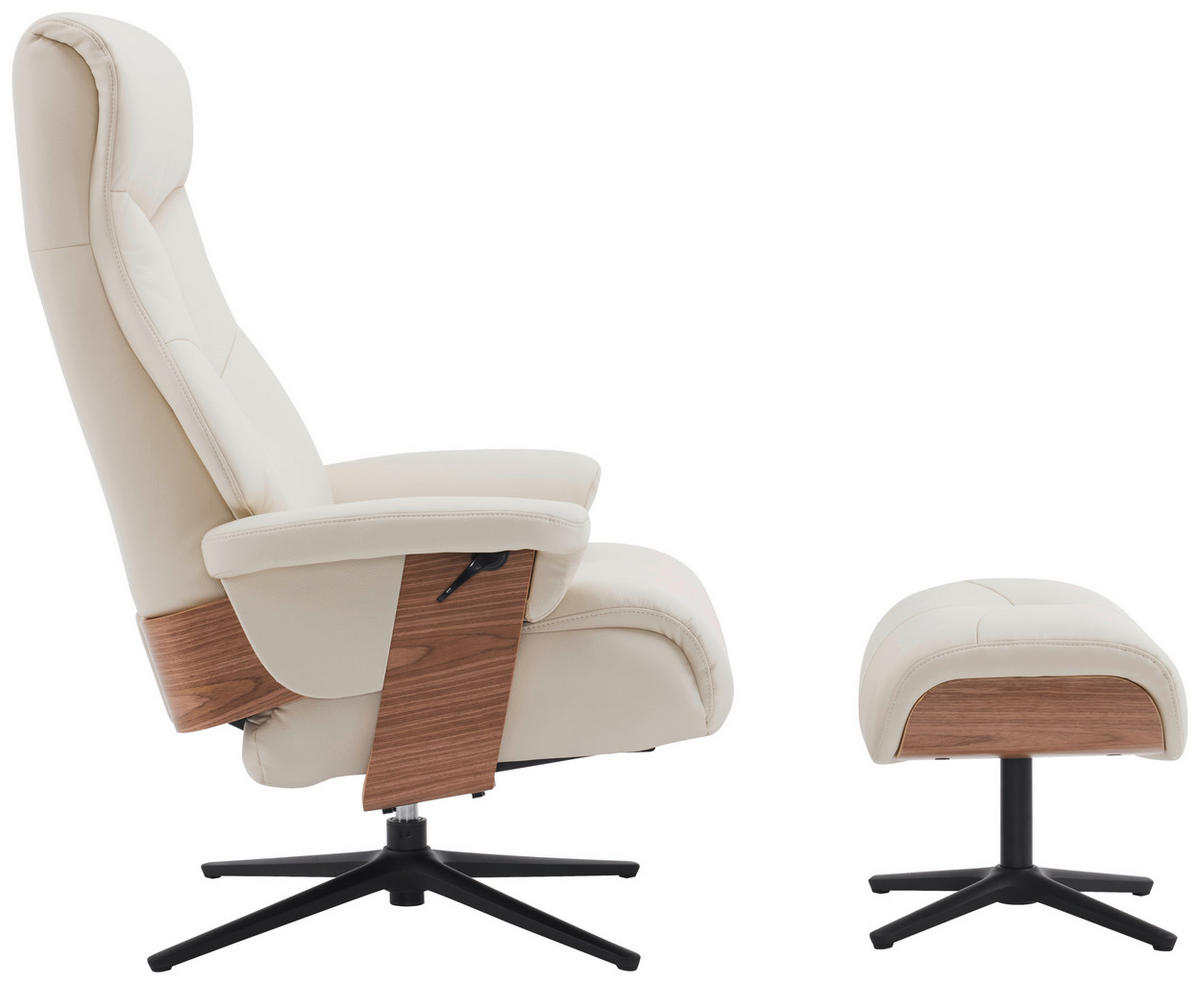 RELAXSESSELSET Lederlook Echtleder Hocker    - Beige/Schwarz, MODERN, Leder/Holz (78/111/81cm) - Livetastic