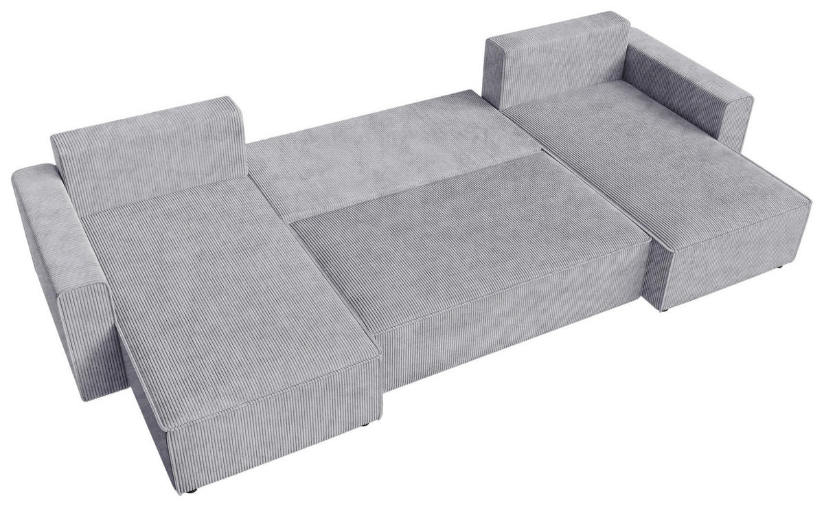 WOHNLANDSCHAFT Hellgrau Cord  - Hellgrau/Schwarz, KONVENTIONELL, Kunststoff/Textil (140/305/140cm) - Carryhome