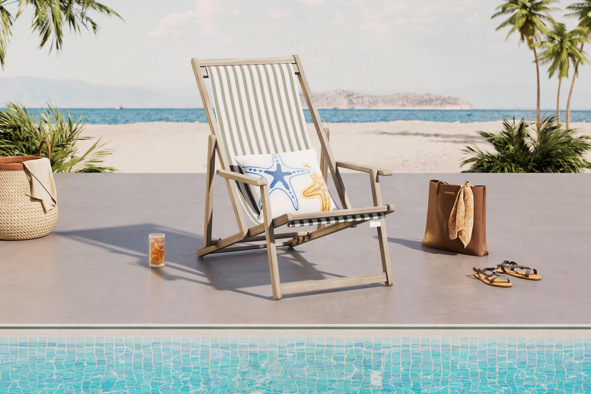 STRANDSTUHL Akazie Grün, Weiß, Akaziefarben  - Weiß/Akaziefarben, Basics, Holz/Textil (63/88/102cm) - Ambia Garden