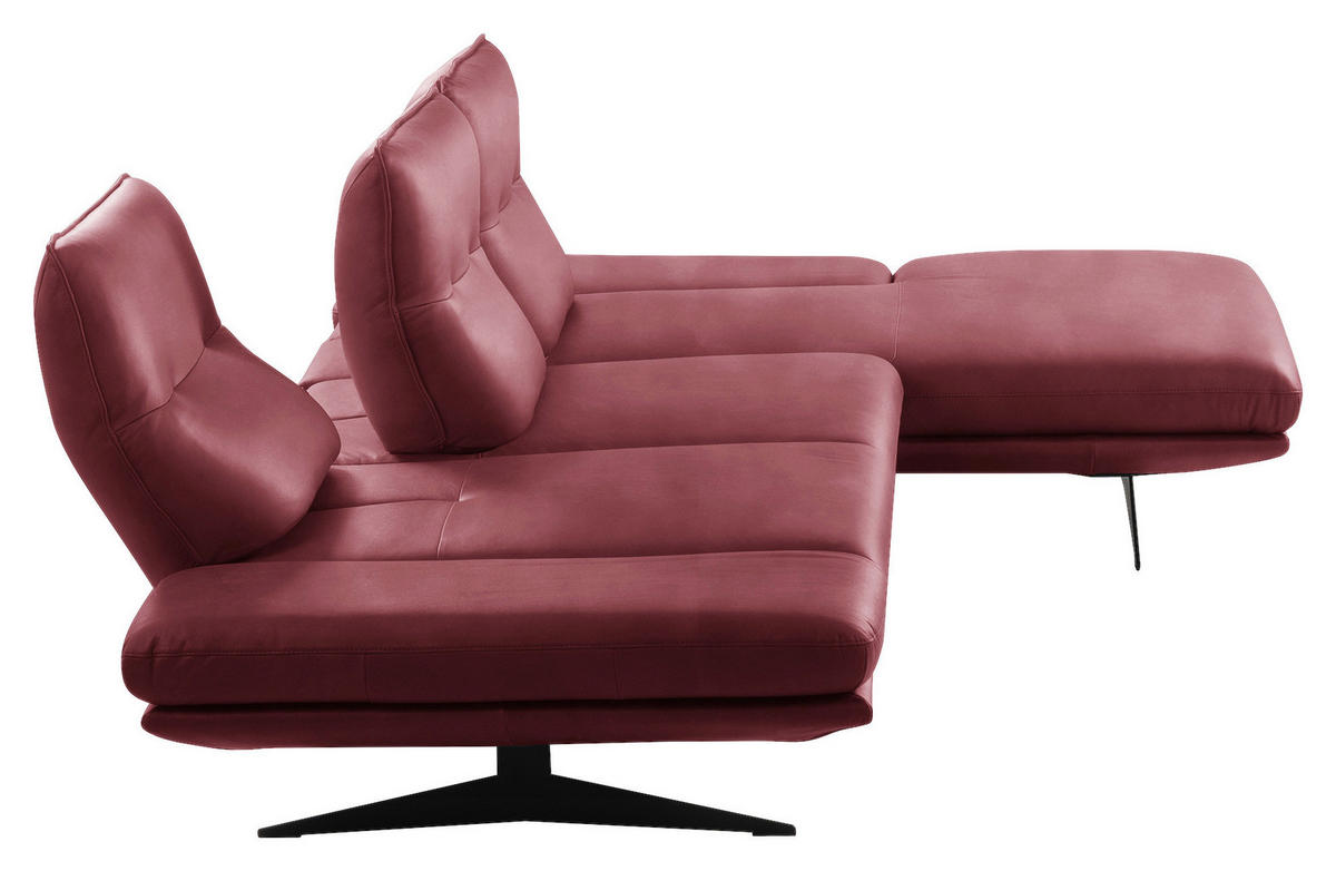 ECKSOFA Kirschrot Echtleder Armteilverstellung, Kopfteilverstellung, Sitztiefenverstellung  - Schwarz/Kirschrot, Design, Leder/Metall (291/180cm) - Celina Home