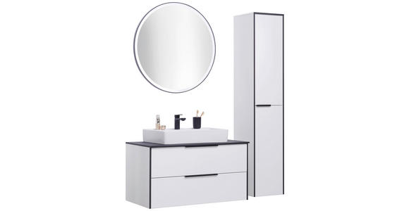 BADEZIMMER  in 92,4 cm  - Weiß Hochglanz/Schwarz, Basics, Glas/Keramik (92,4cm) - Voleo