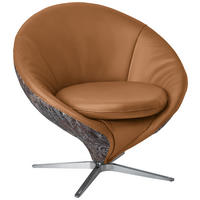 SESSEL in Jacquard Kombination Echtleder/Stoff Hellbraun  - Hellbraun/Nickelfarben, Design, Leder/Textil (84/81/79cm) - Koinor