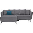 ECKSOFA  in Chenille Dunkelgrau Zierkissen, Rückenkissen, Bettkasten, Schlaffunktion, Rücken echt, Liegefläche im Originalstoff  172/255 cm  - Blau/Dunkelgrau, LIFESTYLE, Textil/Metall (172/255cm) - Carryhome