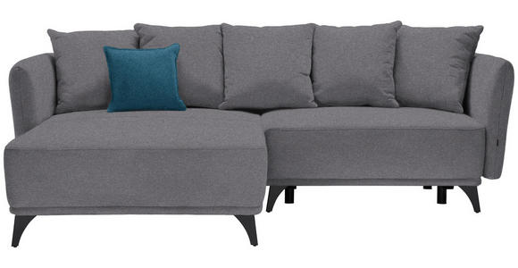 ECKSOFA  in Chenille Dunkelgrau Zierkissen, Rückenkissen, Bettkasten, Schlaffunktion, Rücken echt, Liegefläche im Originalstoff  172/255 cm  - Blau/Dunkelgrau, LIFESTYLE, Textil/Metall (172/255cm) - Carryhome