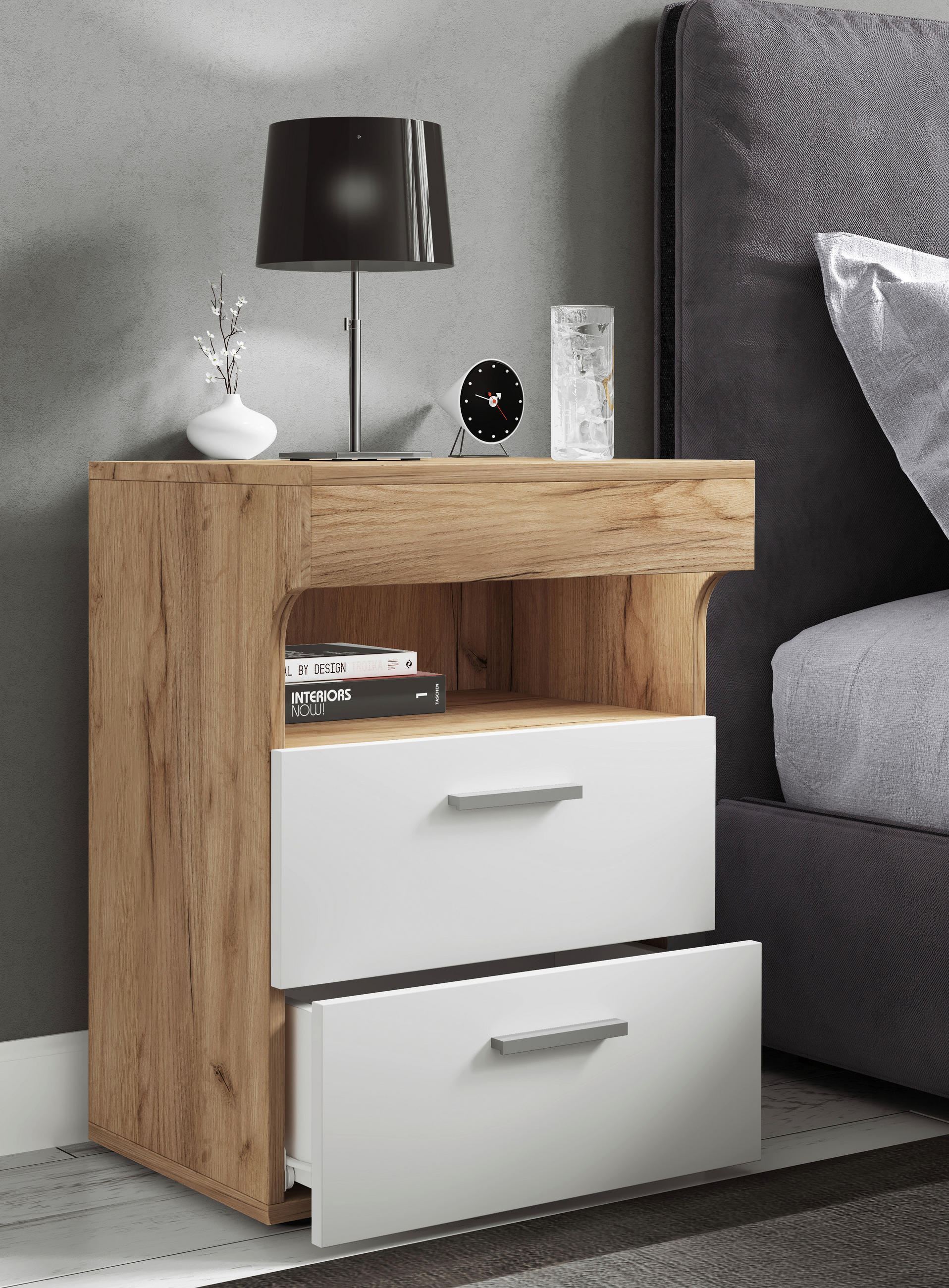 NACHTSCHRANK 45/61/39 cm  - Honigeiche/Silberfarben, MODERN, Holzwerkstoff/Kunststoff (45/61/39cm) - MID.YOU
