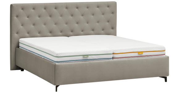 POLSTERBETT gepolstertes Kopfteil, Lattenroste Hellgrau 160/200 cm  - Birkefarben/Hellgrau, KONVENTIONELL, Holz/Textil (160/200cm) - Novel