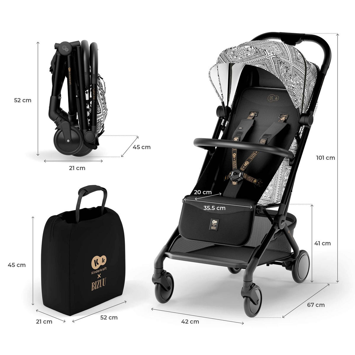KINDERWAGEN Pilot 2 Bizuu  - Basics (67/42/101cm) - Kinderkraft