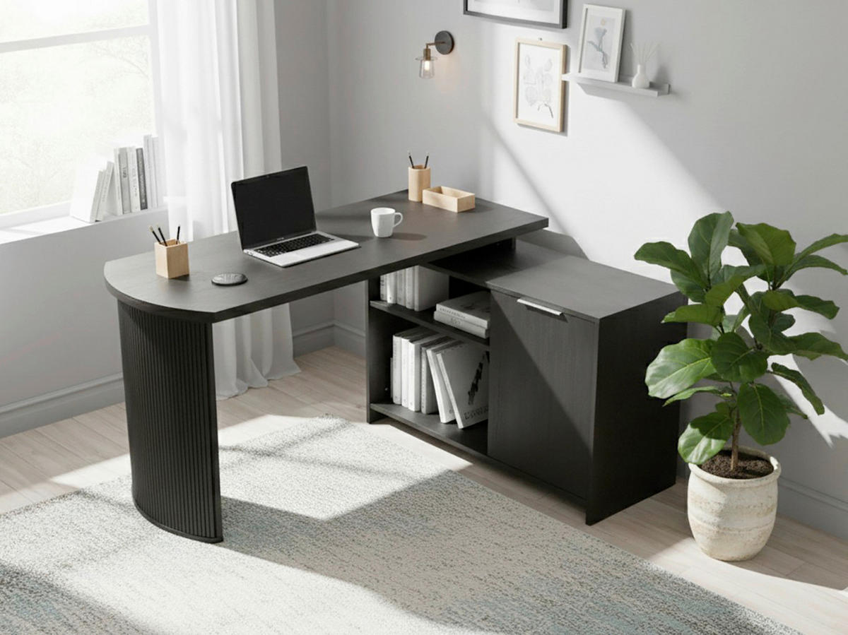 ECKSCHREIBTISCH 150/120/75 cm Schwarz, Eichefarben Kabeldurchlass, Stauraum, seitenverkehrt montierbar  - Eichefarben/Silberfarben, Modern, Holzwerkstoff/Metall (150/120/75cm) - MID.YOU