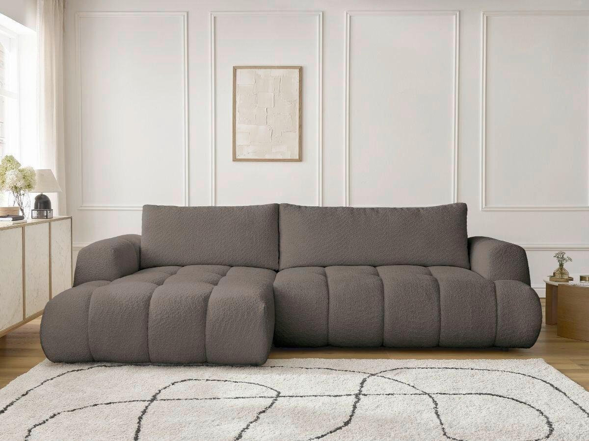 ECKSCHLAFSOFA FUJI Bouclé Taupe  inkl.  - Taupe/Schwarz, MODERN, Kunststoff/Textil (160/292cm)
