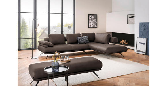 ECKSOFA in Echtleder Dunkelbraun  - Dunkelbraun/Schwarz, Design, Leder/Metall (305/231cm) - Dieter Knoll