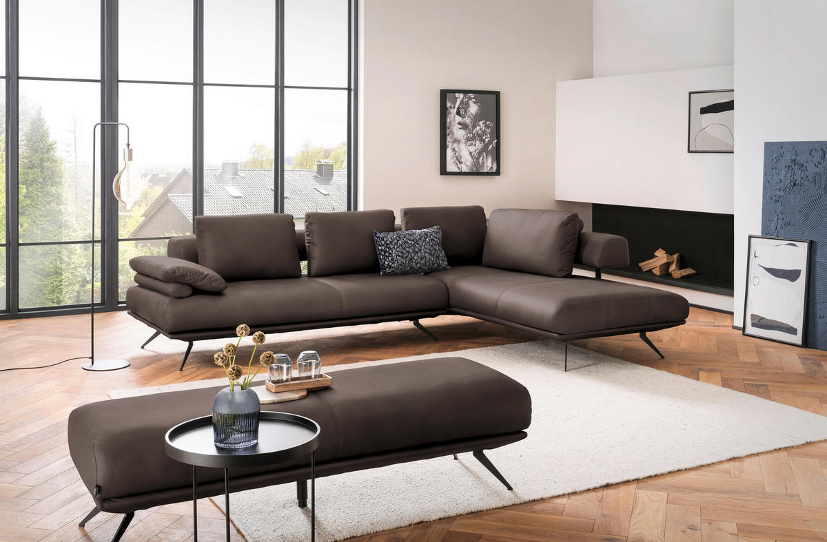 ECKSOFA in Echtleder Dunkelbraun  - Dunkelbraun/Schwarz, Design, Leder/Metall (305/231cm) - Dieter Knoll