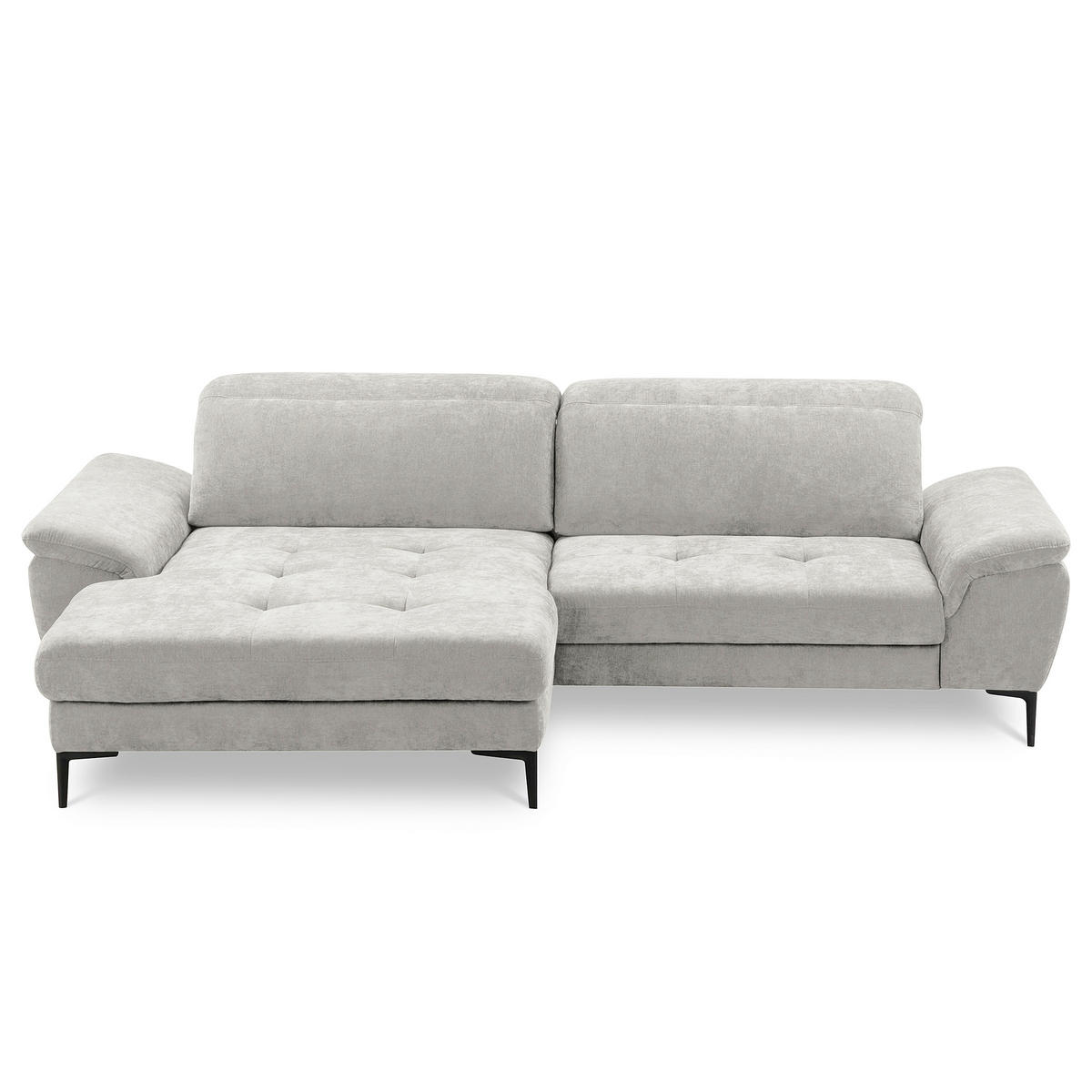ECKSOFA PRADO Grau Webstoff Bettkasten, Kopfteilverstellung, Sitztiefenverstellung  - Schwarz/Grau, Design, Textil/Metall (195/268cm) - Livetastic
