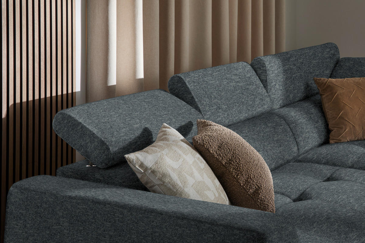 ECKSOFA in Chenille Grau  - Schwarz/Grau, Design, Kunststoff/Textil (284/205cm) - MID.YOU