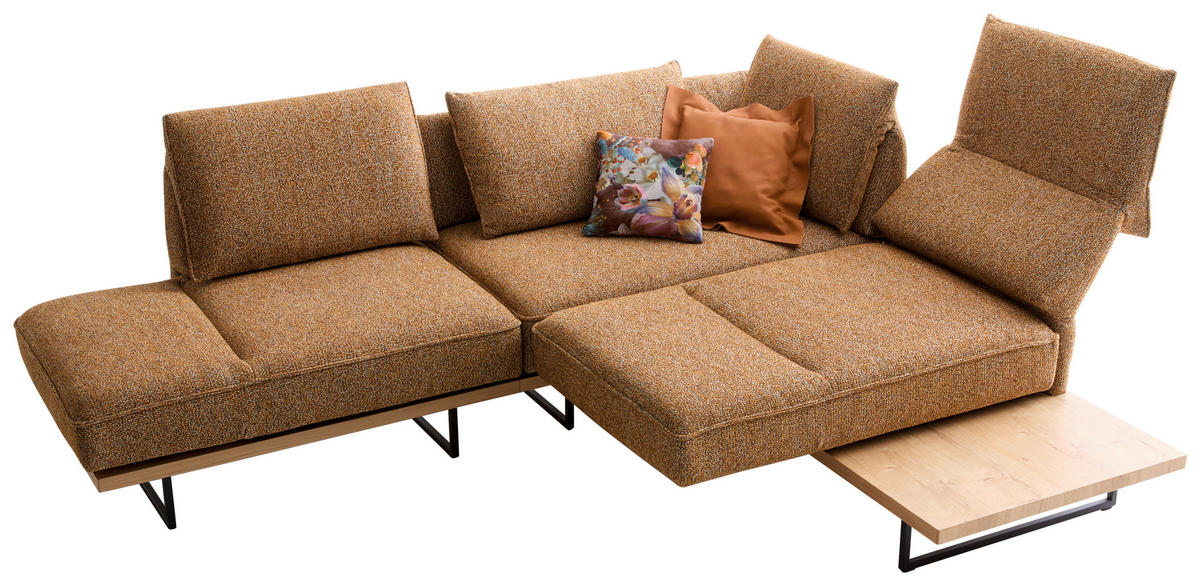 ECKSOFA Dunkelorange Chenille Rücken echt, Armteilverstellung, Relaxfunktion, Drehsitzfunktion  - Dunkelorange/Schwarz, Design, Holz/Textil (252/209cm) - Koinor